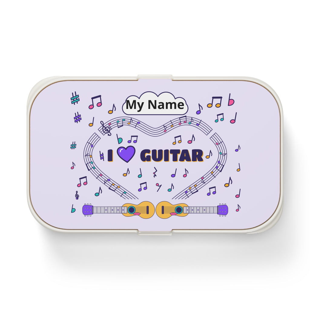 Music-themed Bento Lunch Box: 'I love guitar' - violet