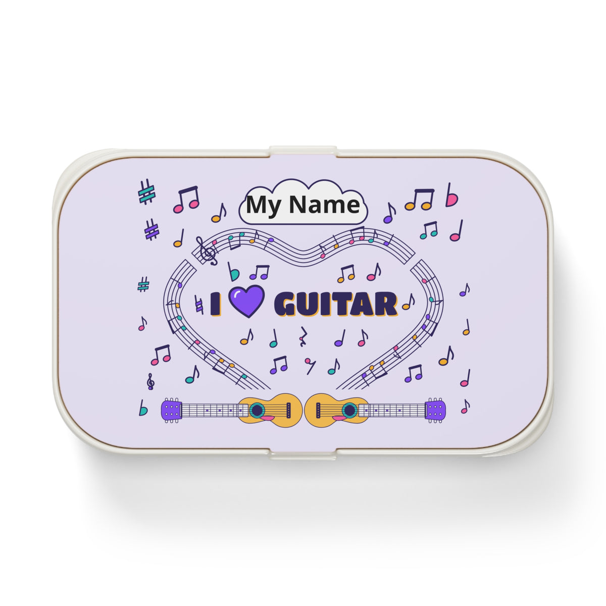 Music-themed Bento Lunch Box: 'I love guitar' - violet