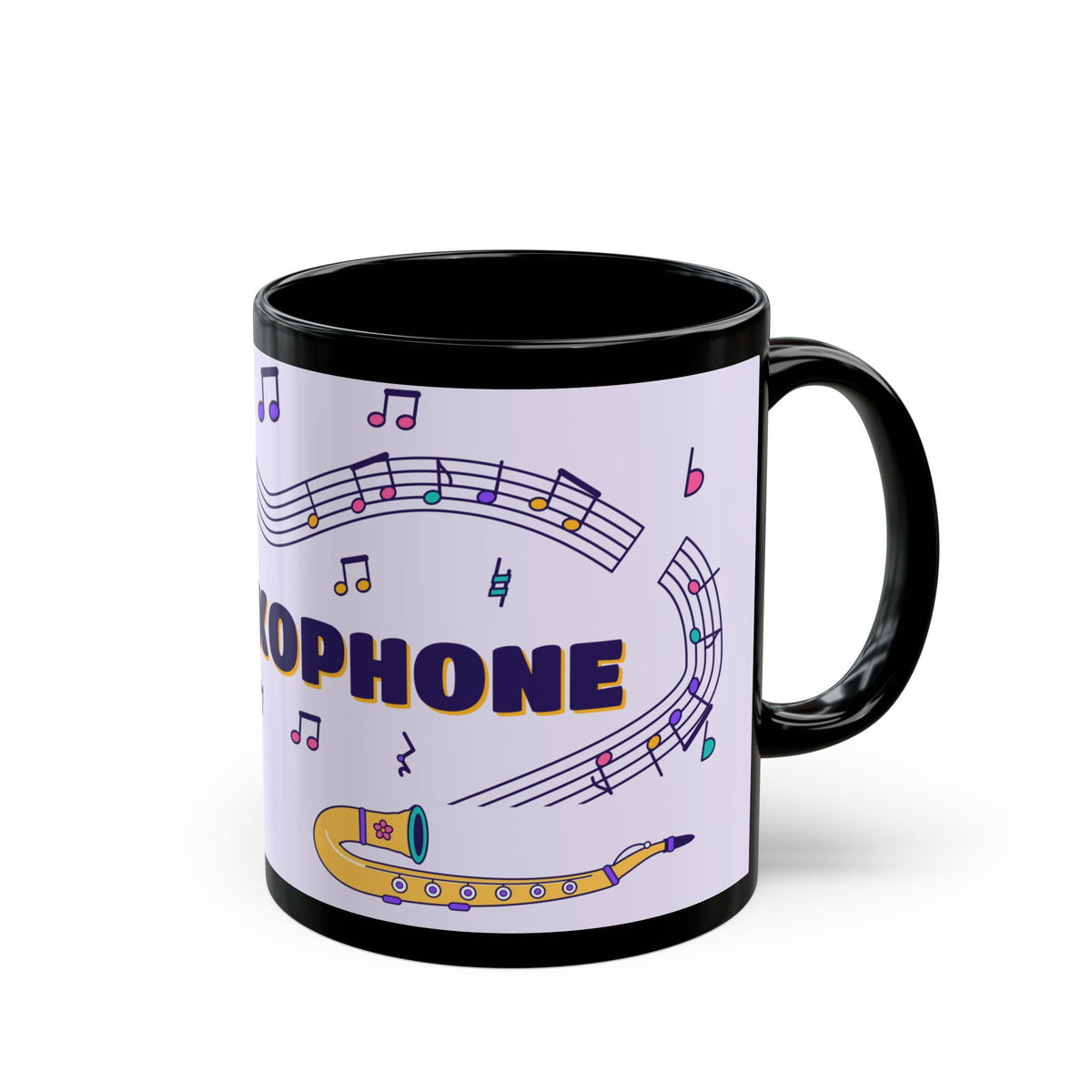 Music-themed Black Mug (11oz, 15oz): 'I love saxophone' - violet
