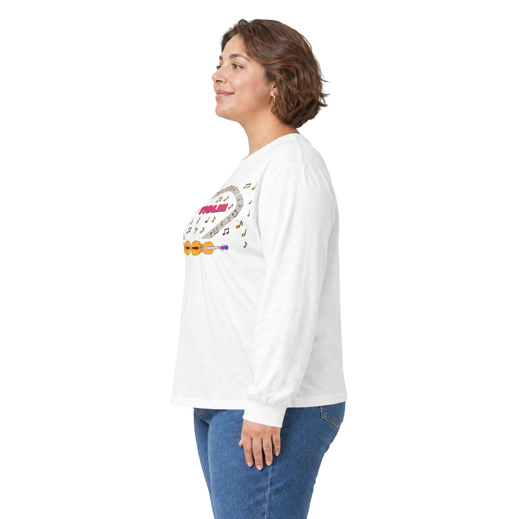 Music-themed Unisex Ultra Cotton Long Sleeve Tee: 'I love violin' - pink