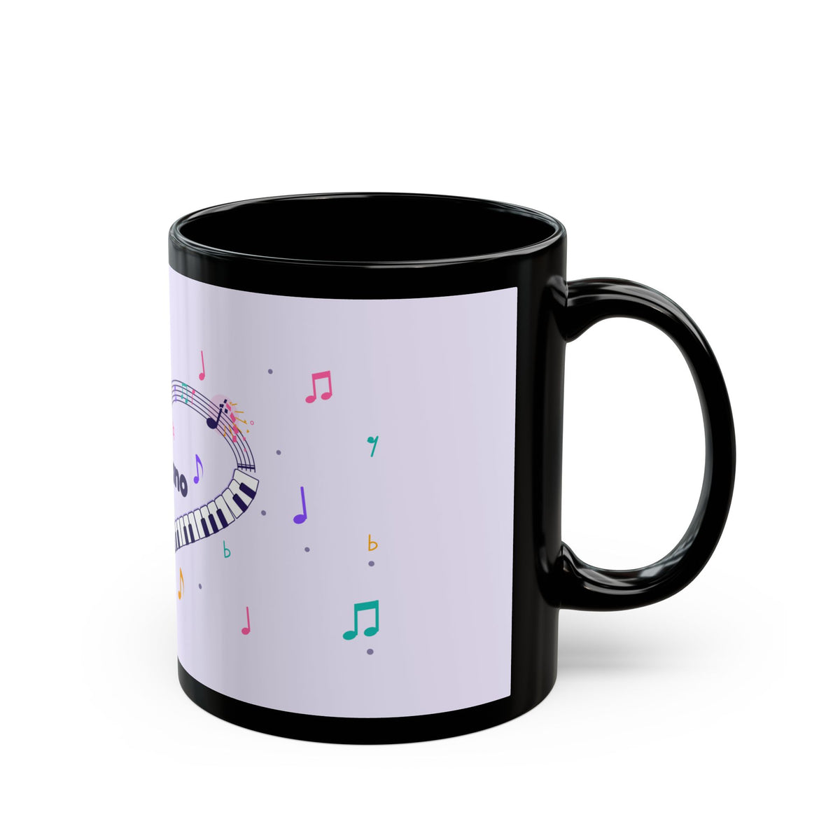 Music-themed Black Mug (11oz, 15oz): 'I love piano' heart - violet
