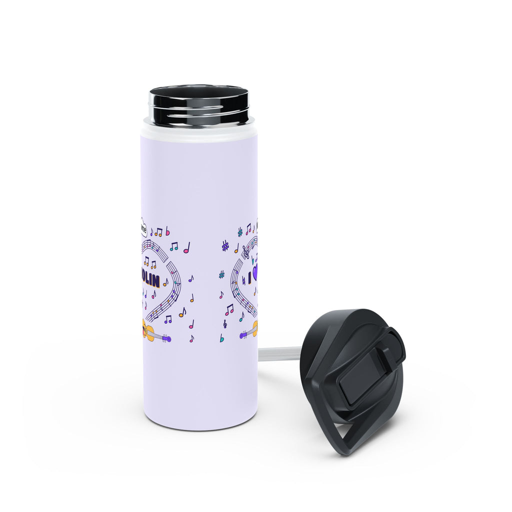 Music-themed Stainless Steel Water Bottle, Standard Lid: 'I love violin' - violet