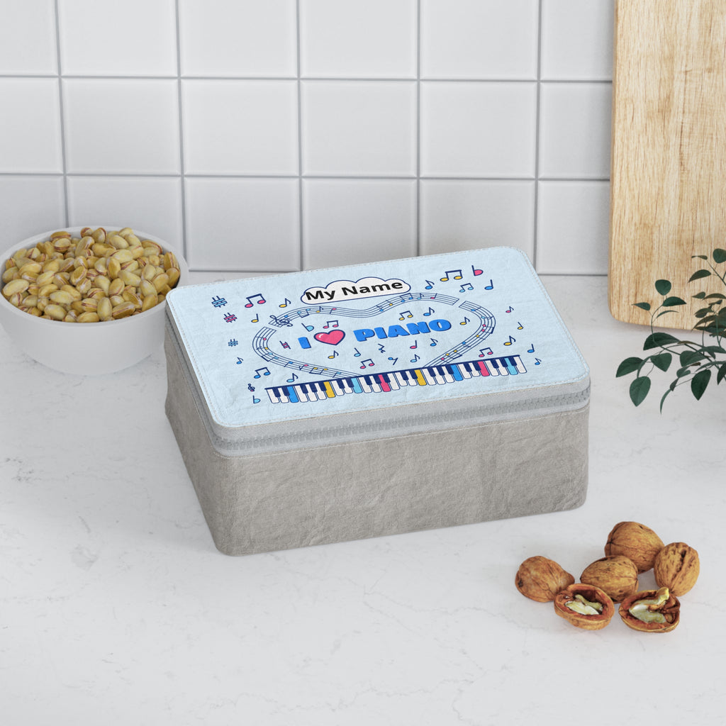Music-themed Paper Lunch Bag: 'I love piano' - blue