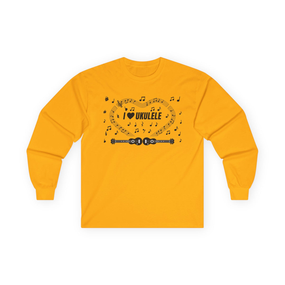 Music-themed Unisex Ultra Cotton Long Sleeve Tee: 'I love ukulele' - black on white