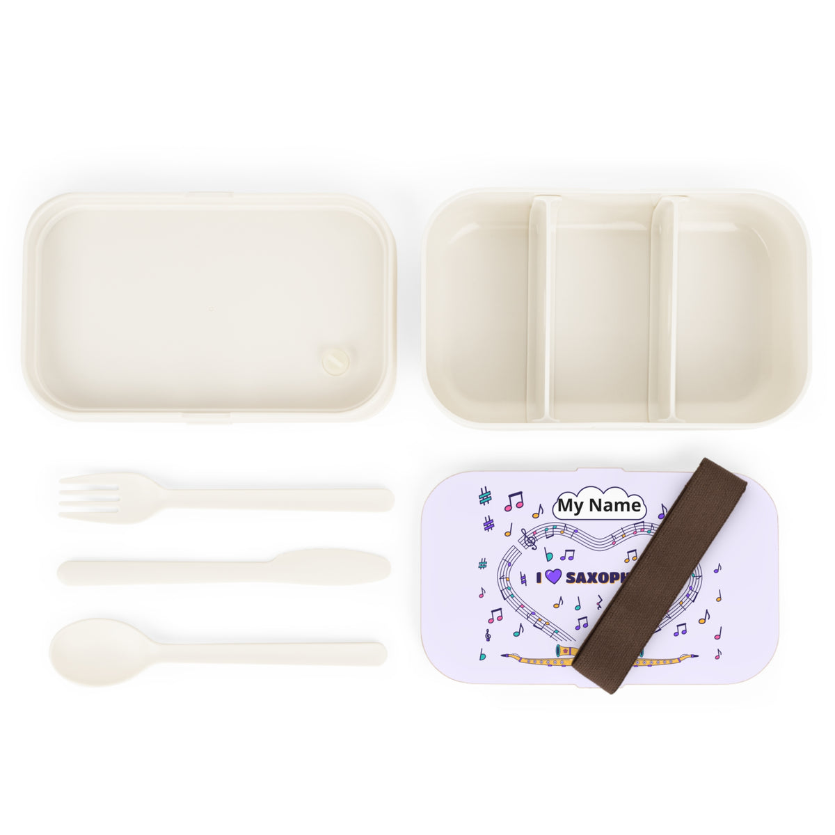 Music-themed Bento Lunch Box: 'I love saxophone' - violet