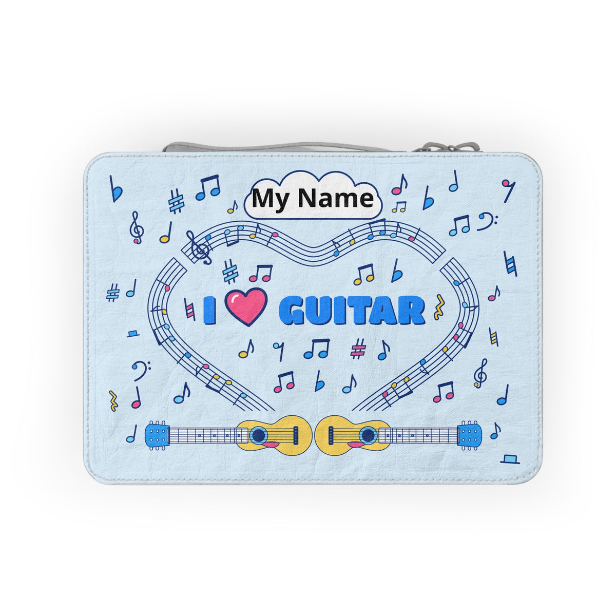 Music-themed Paper Lunch Bag: 'I love guitar' - blue