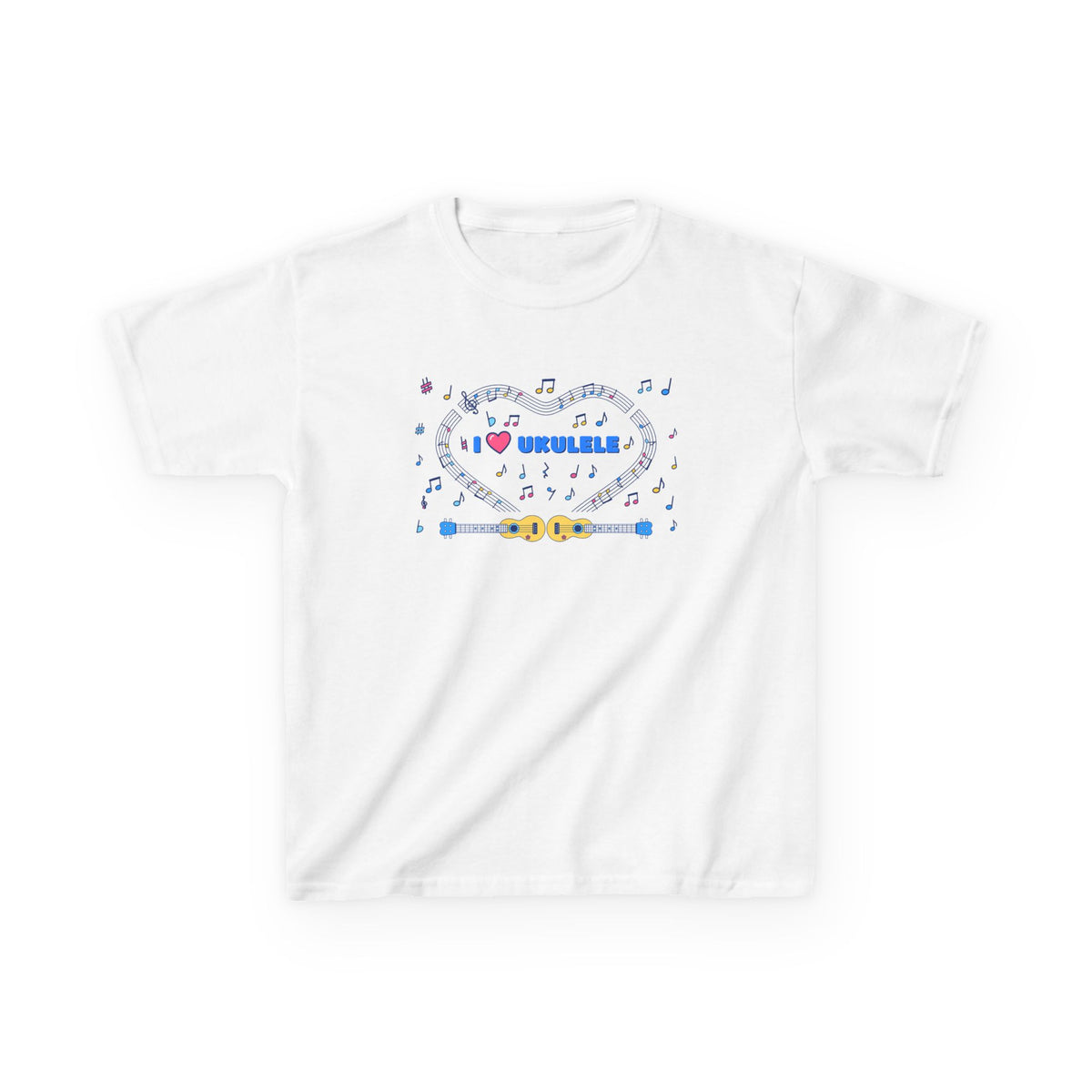 Music-themed Kids Heavy Cotton Tee: 'I love ukulele' - blue