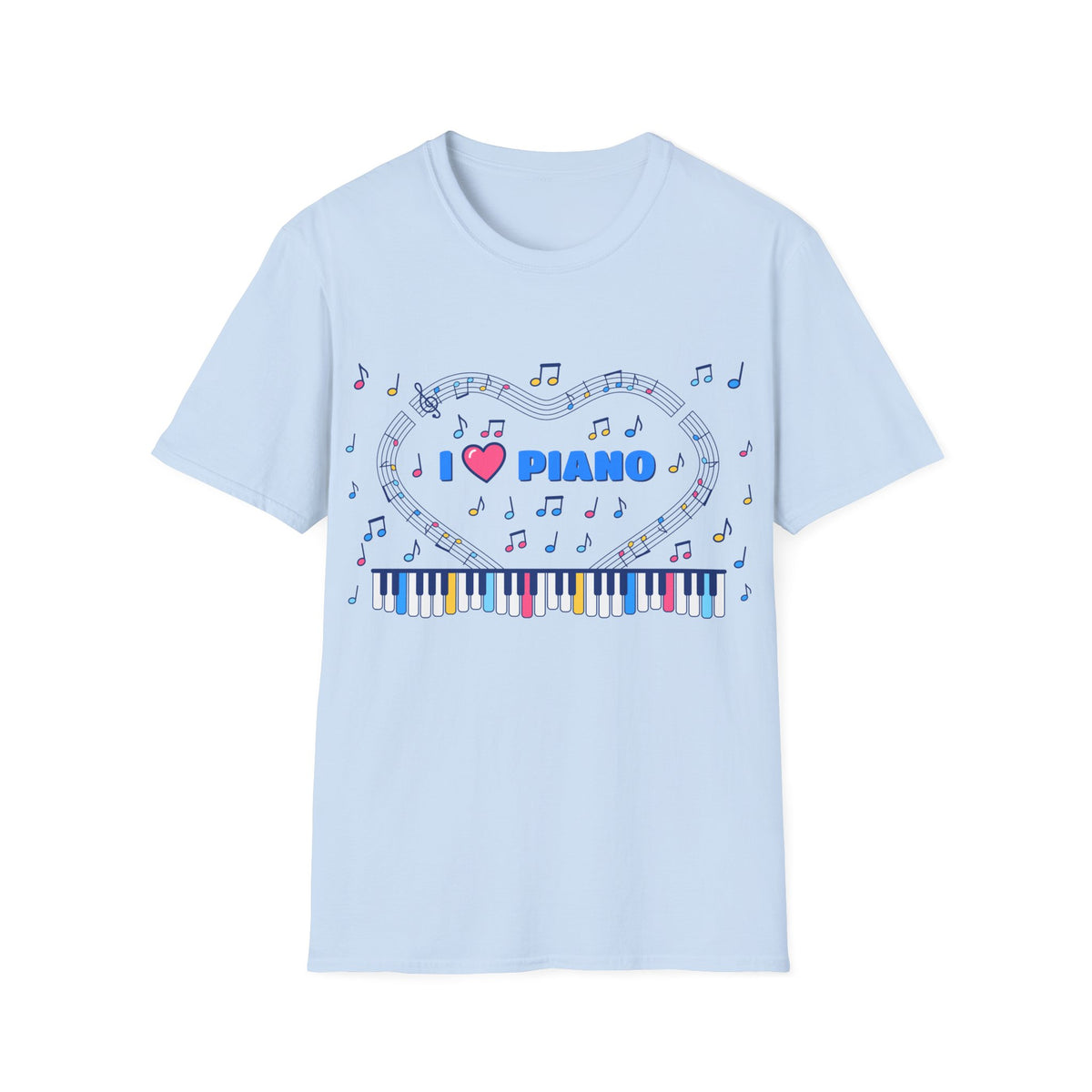 Music-themed Unisex Softstyle T-Shirt: 'I love piano' - blue