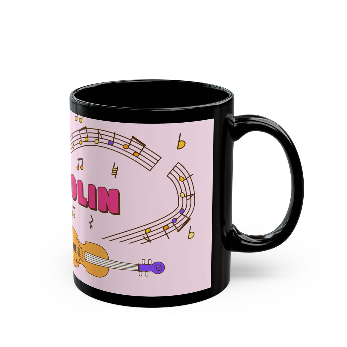 Music-themed Black Mug (11oz, 15oz): 'I love violin' - pink