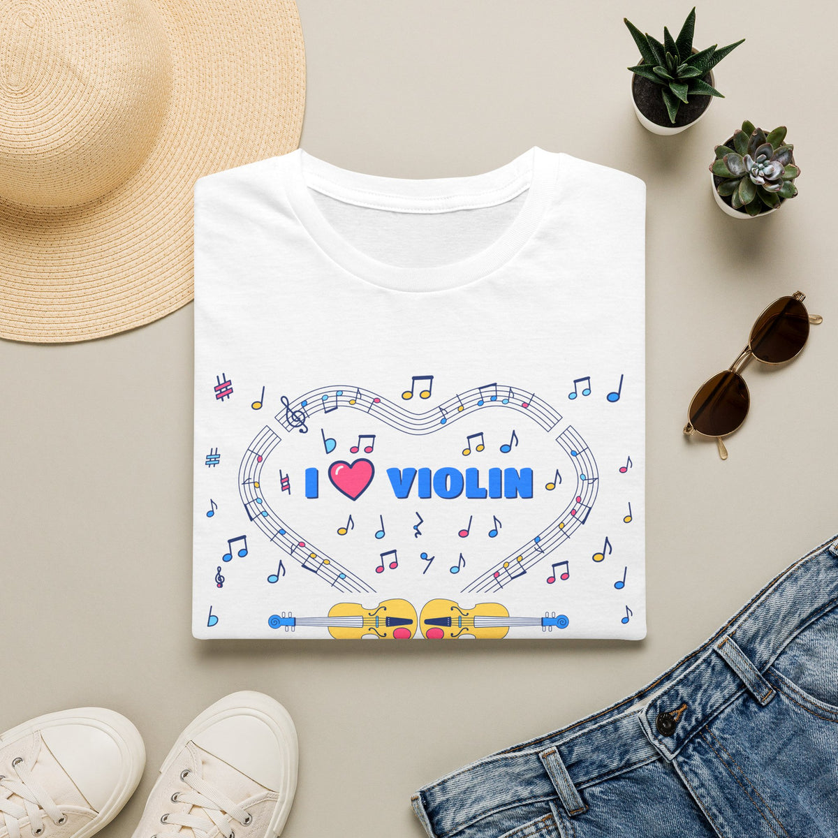 Music-themed Unisex Softstyle T-Shirt: 'I love violin' - blue