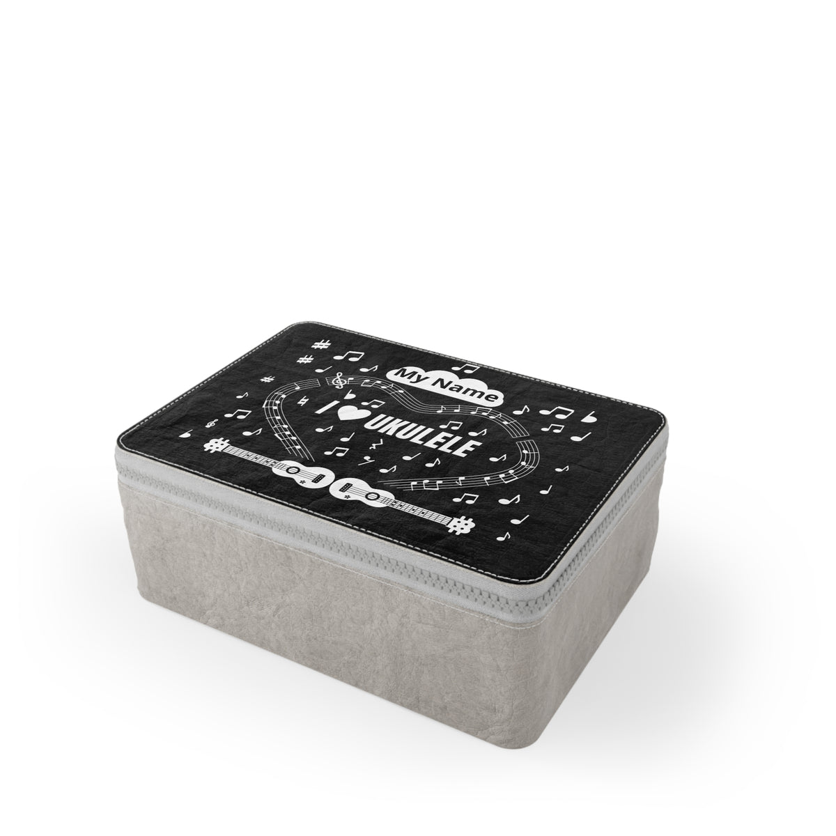 Music-themed Paper Lunch Bag: 'I love ukulele' - black & white