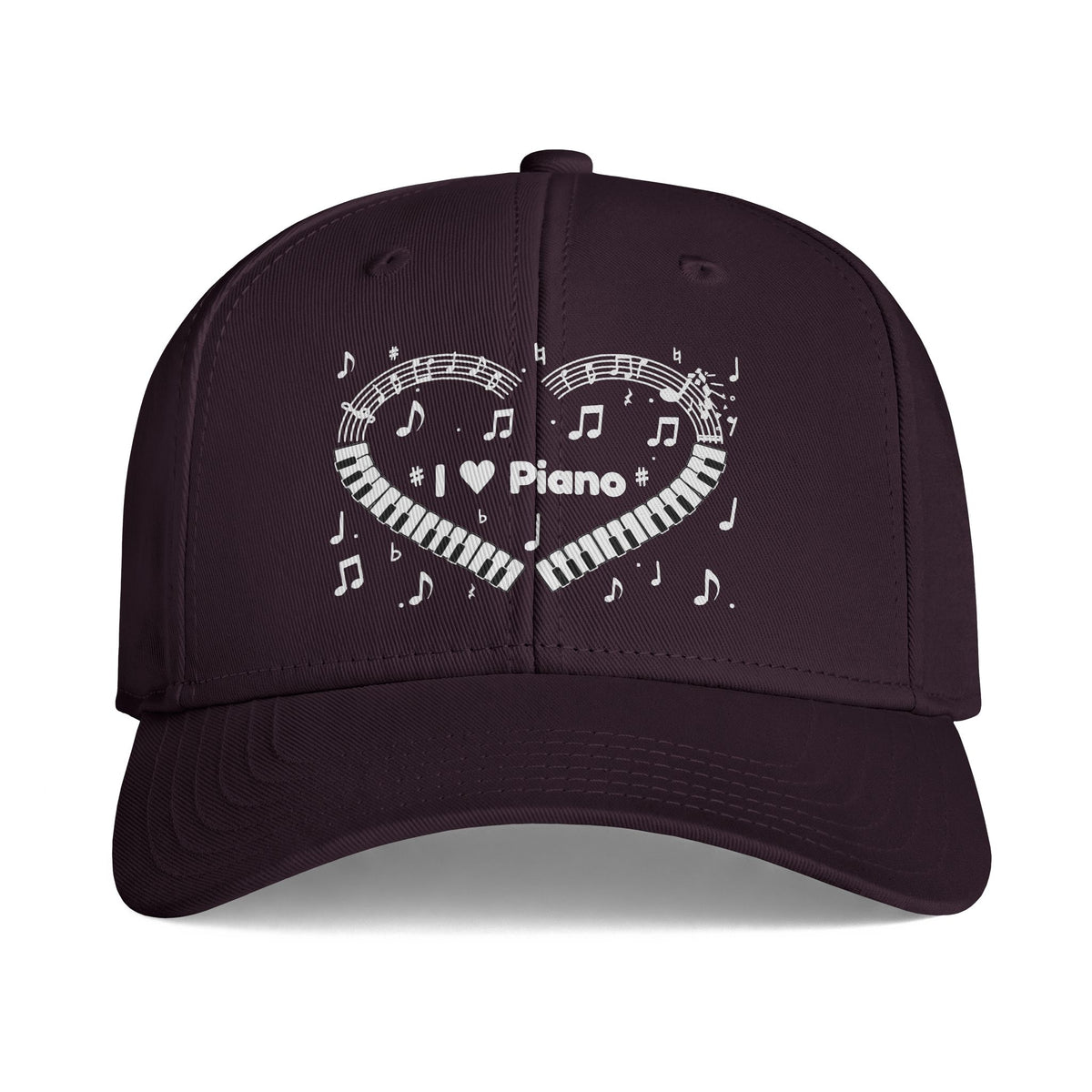Music-themed Icon Cap: 'I love piano' heart - black & white