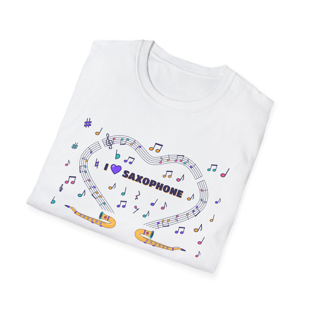 Music-themed Unisex Softstyle T-Shirt: 'I love saxophone' - violet