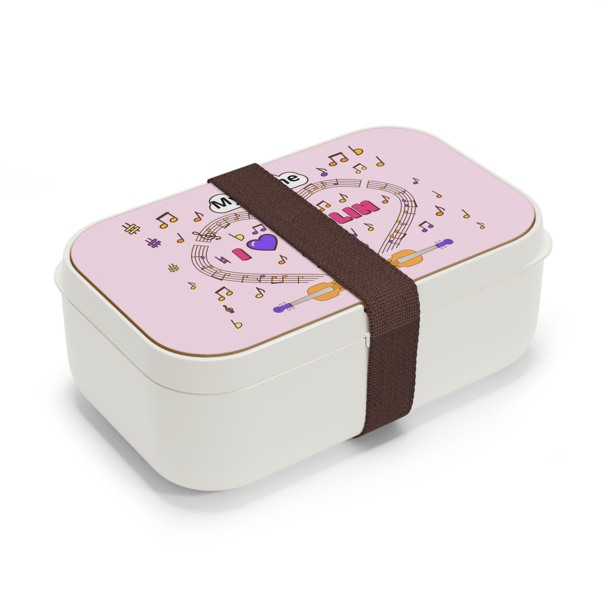 Music-themed Bento Lunch Box: 'I love violin' - pink