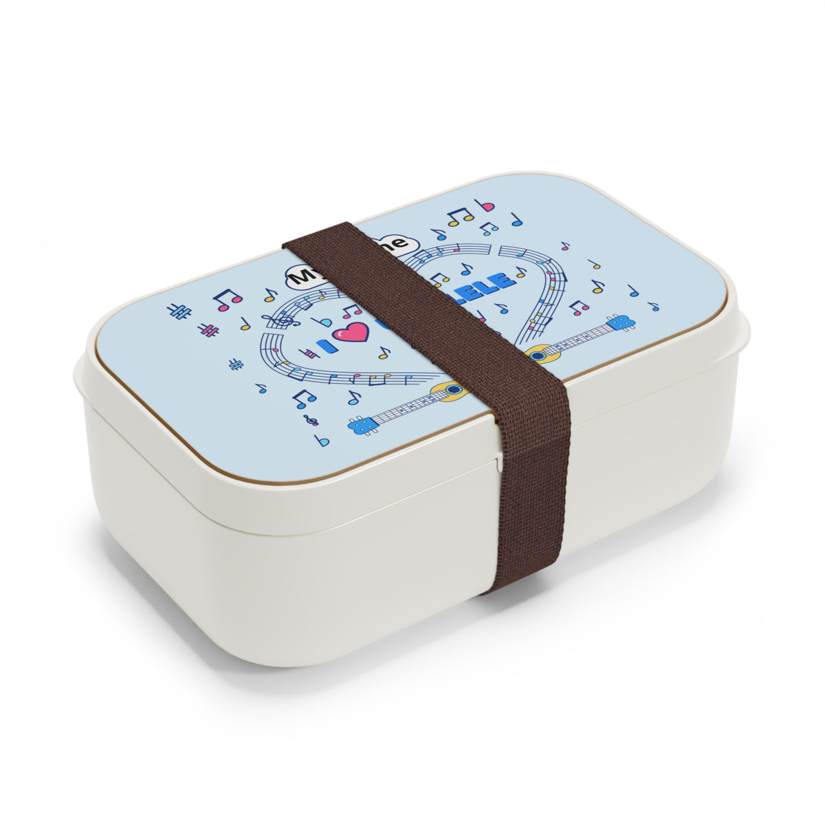 Music-themed Bento Lunch Box: 'I love ukulele' - blue