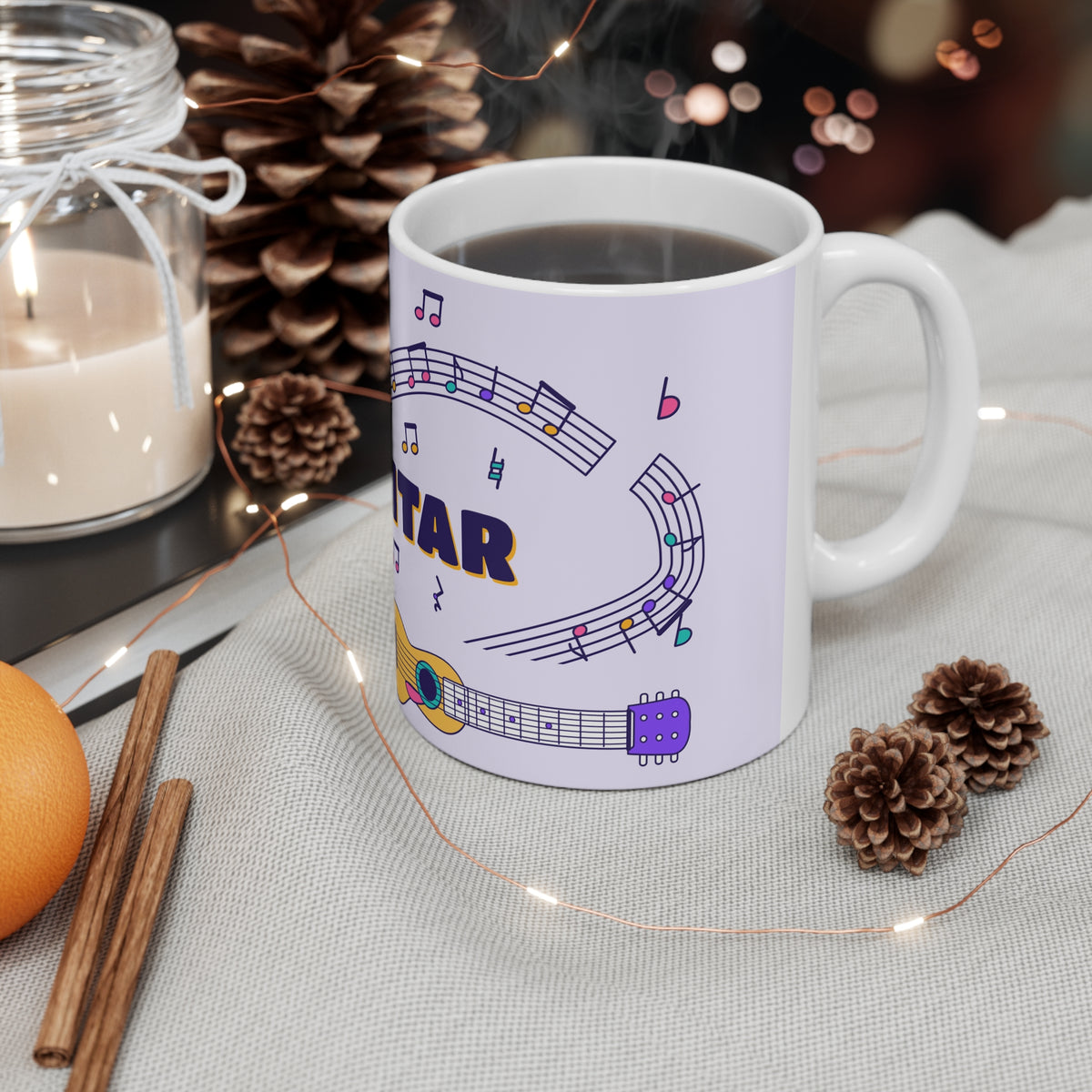 Music-themed Ceramic Mug, 11oz, 15oz: 'I love guitar' - violet