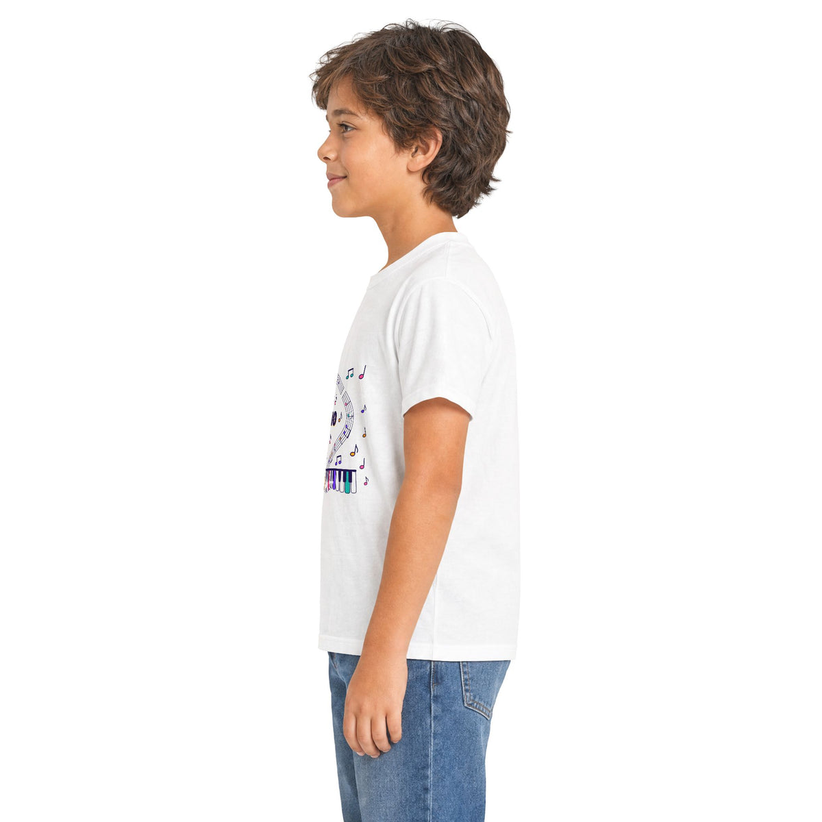 Music-themed Kids Softstyle Tee: 'I love piano' - violet