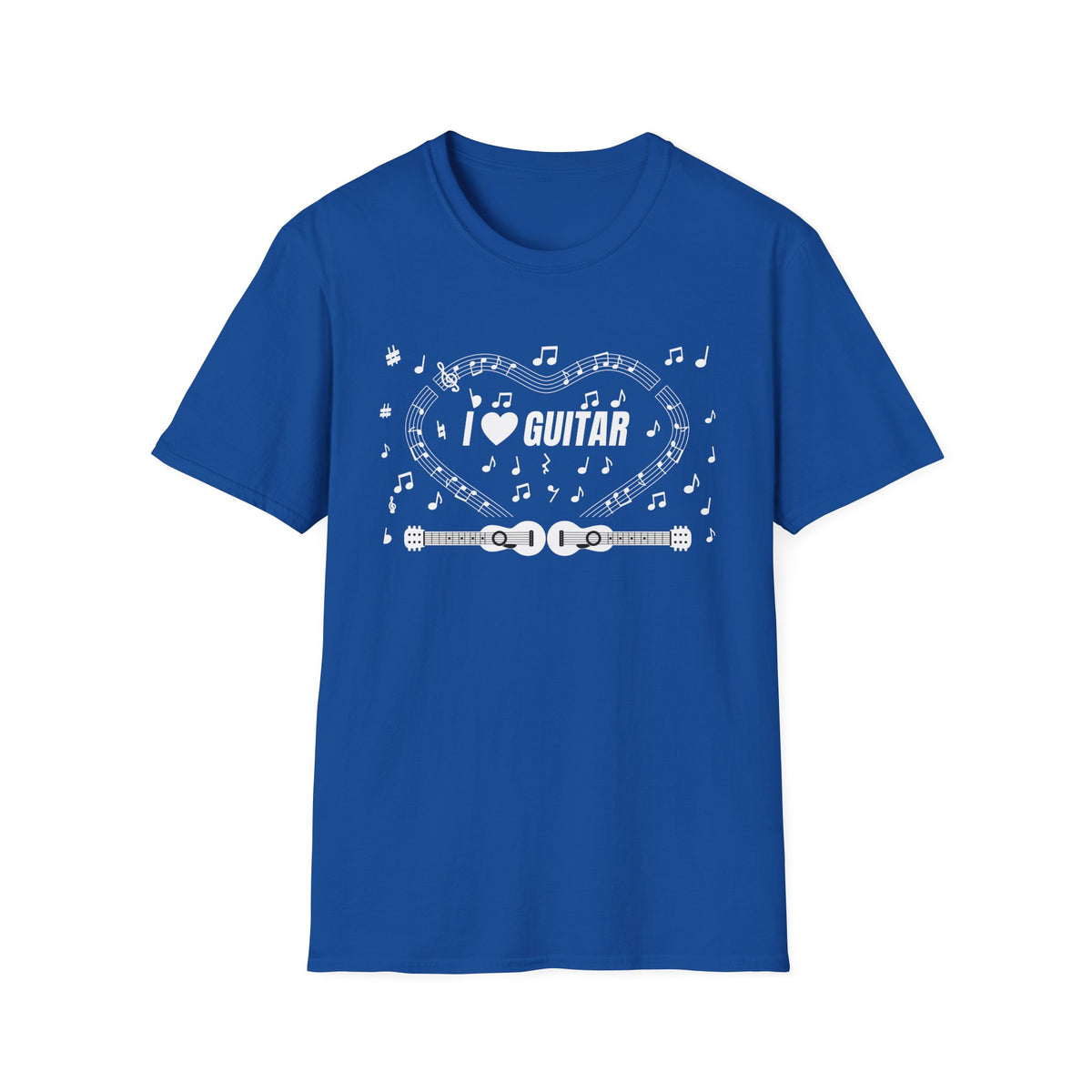 Music-themed Unisex Softstyle T-Shirt: 'I love guitar' - black & white
