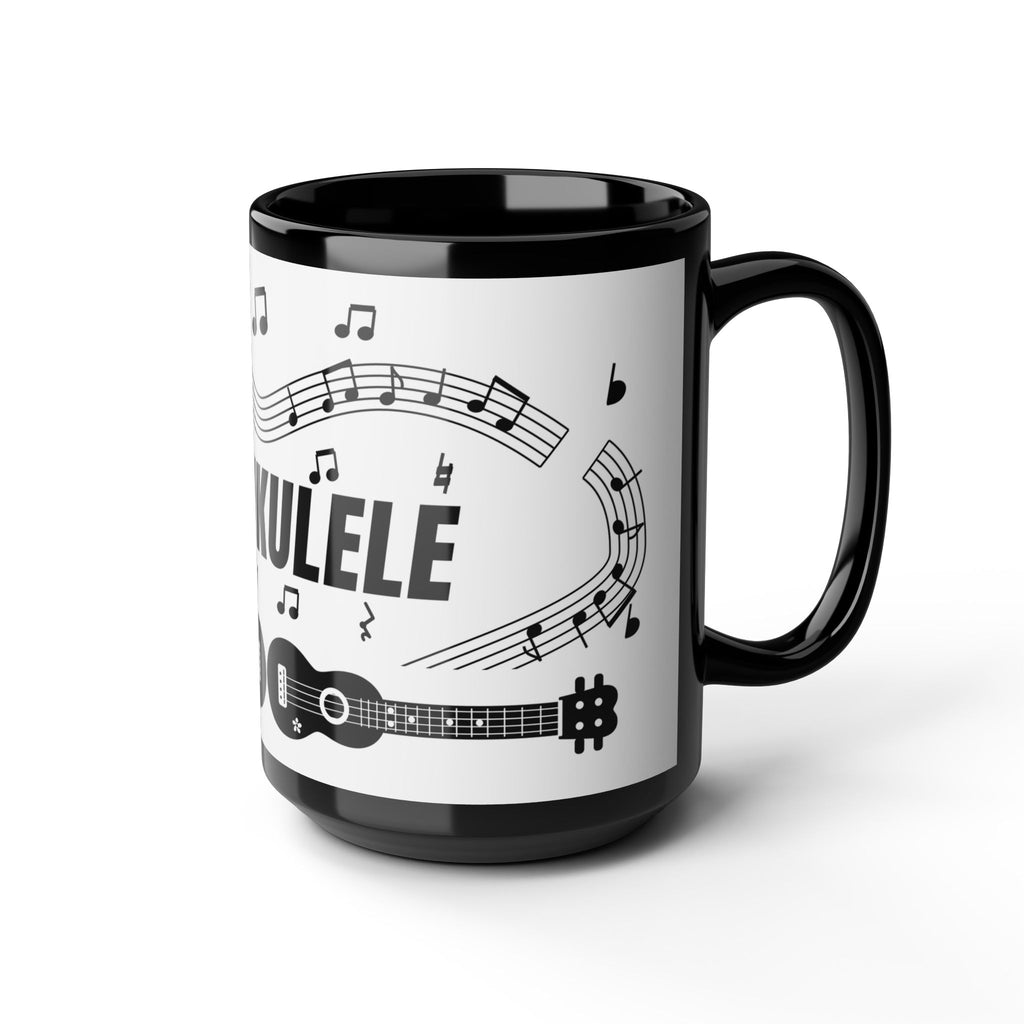 Music-themed Black Mug (11oz, 15oz): 'I love ukulele' - black on white
