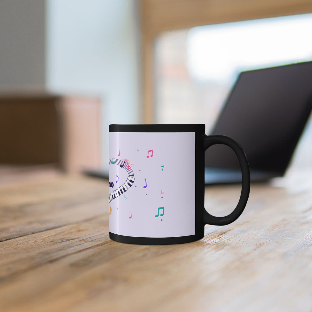 Music-themed Black Mug (11oz, 15oz): 'I love piano' heart - violet