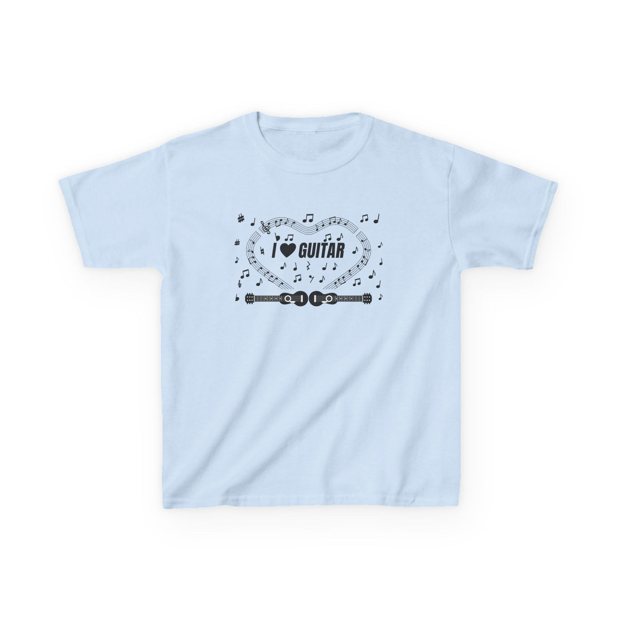 Music-themed Kids Heavy Cotton Tee: 'I love guitar' - black on white
