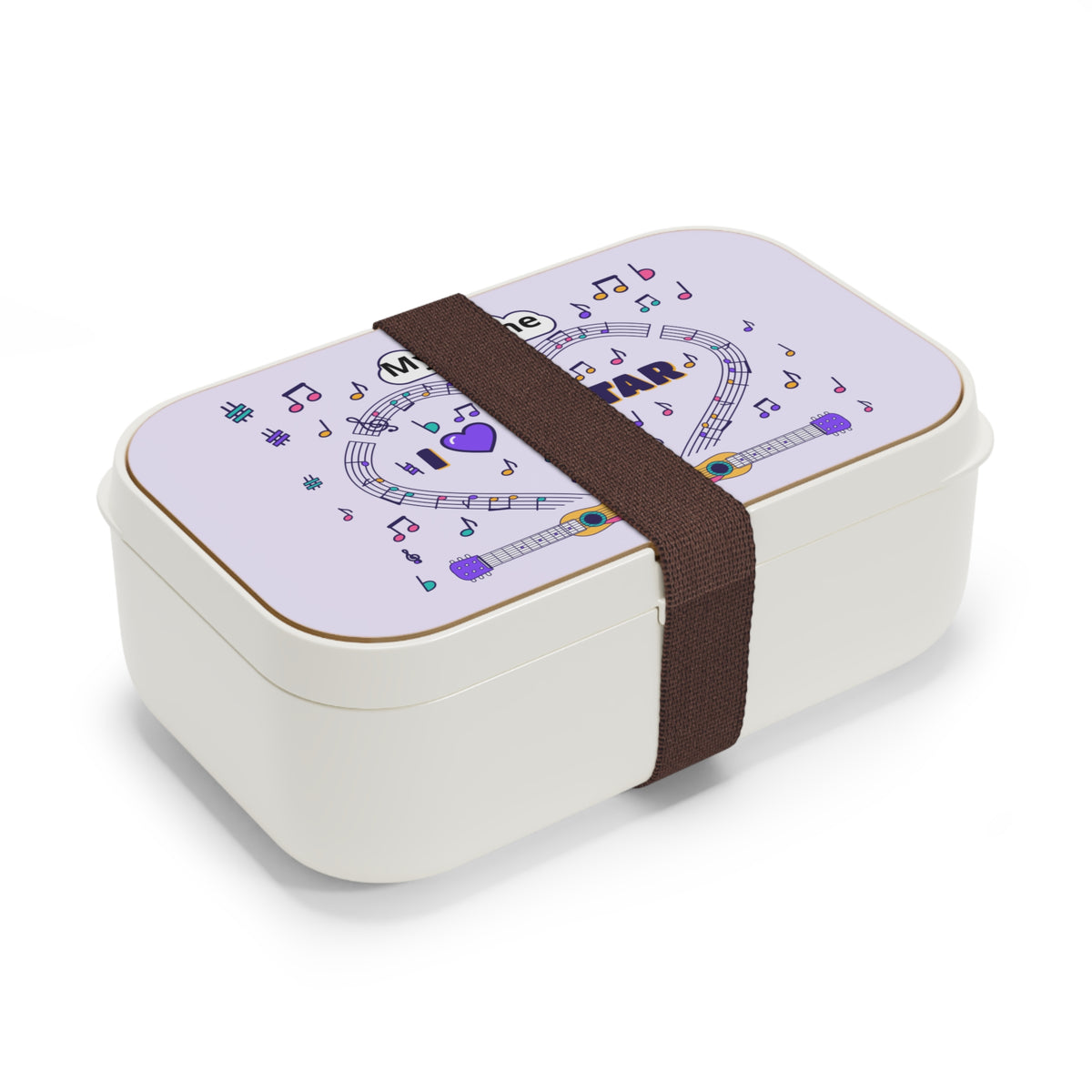 Music-themed Bento Lunch Box: 'I love guitar' - violet