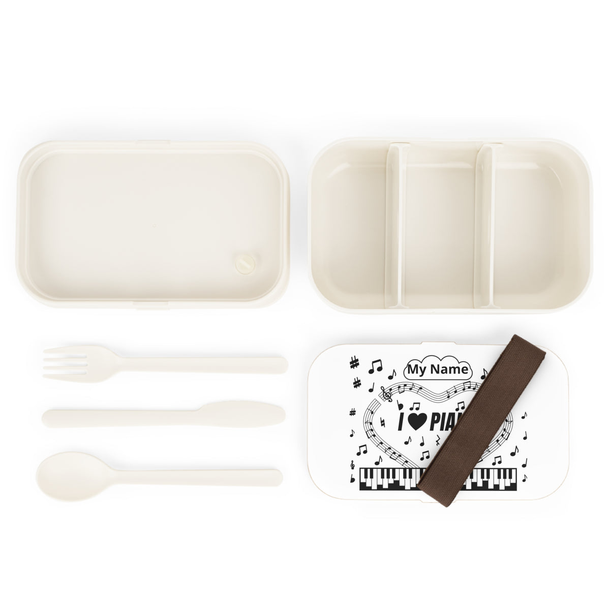 Music-themed Bento Lunch Box: 'I love piano' - black on white