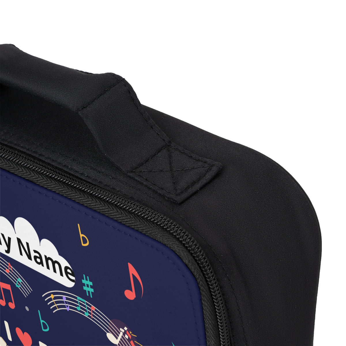 Music-themed Lunch Bag: 'I love piano' heart - navy