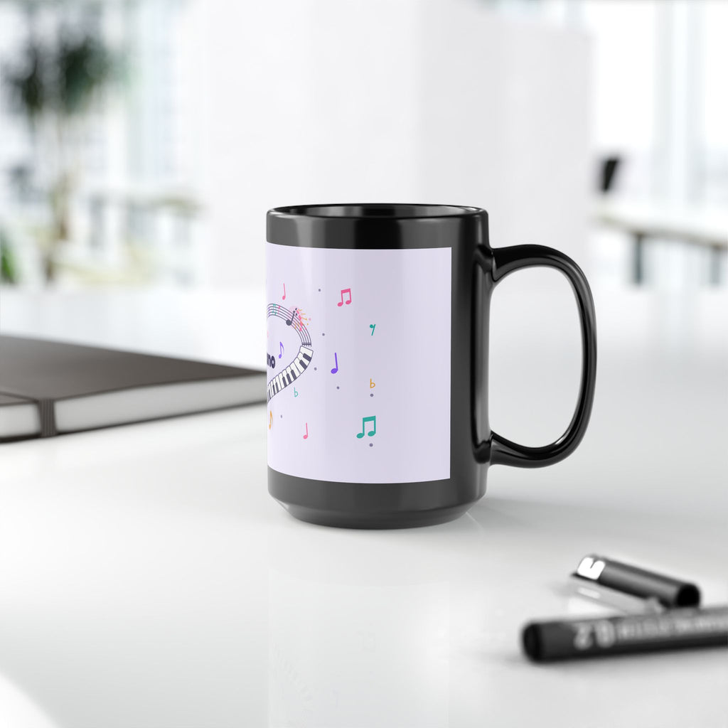 Music-themed Black Mug (11oz, 15oz): 'I love piano' heart - violet