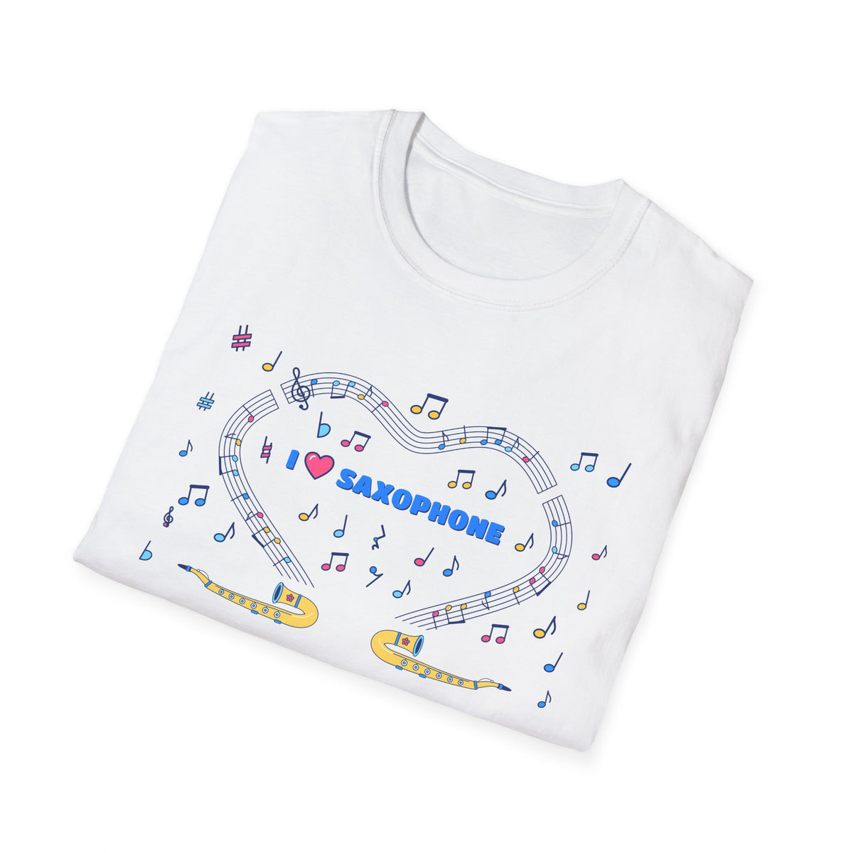 Music-themed Unisex Softstyle T-Shirt: 'I love saxophone' - blue