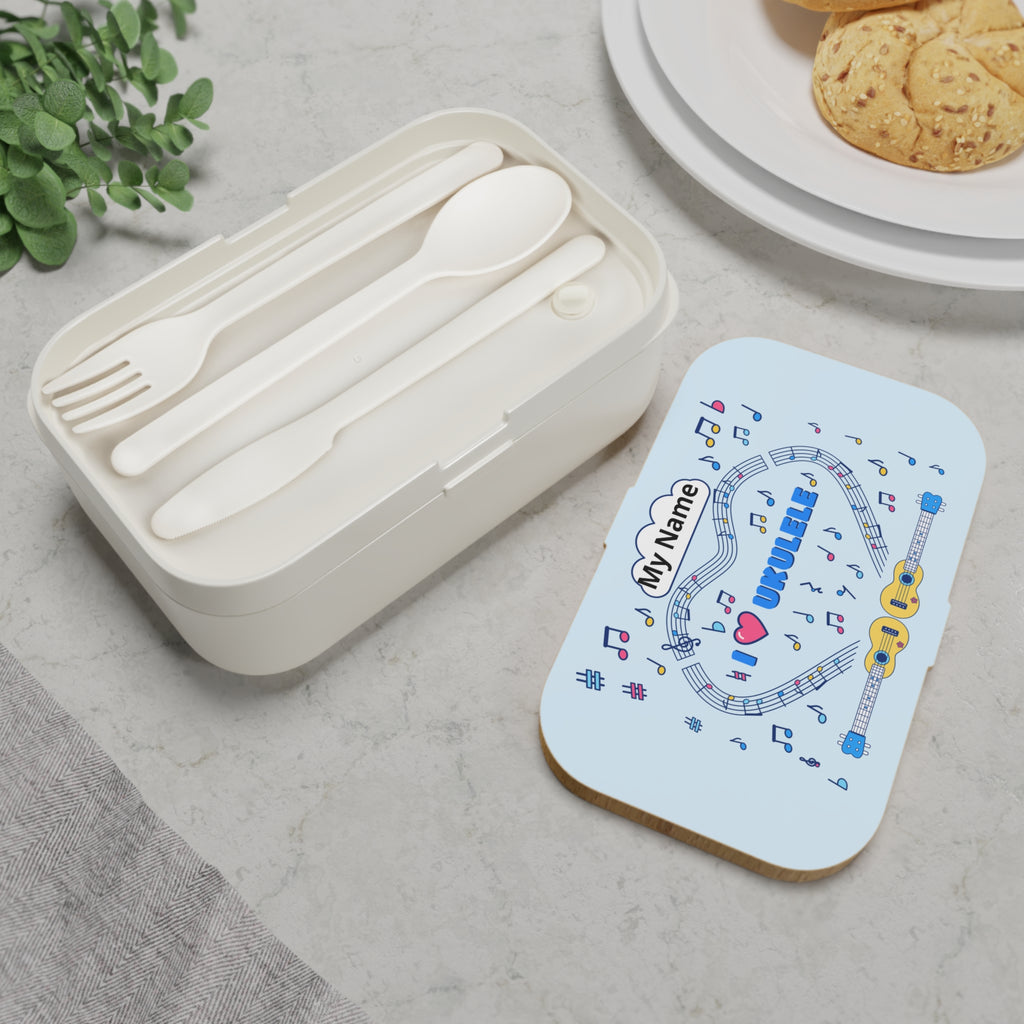 Music-themed Bento Lunch Box: 'I love ukulele' - blue