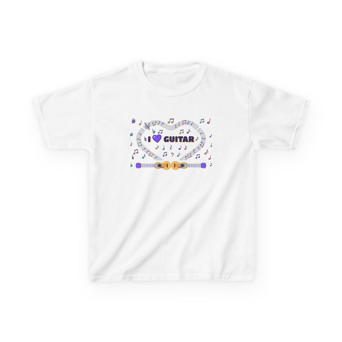 Music-themed Kids Heavy Cotton Tee: 'I love guitar' - violet
