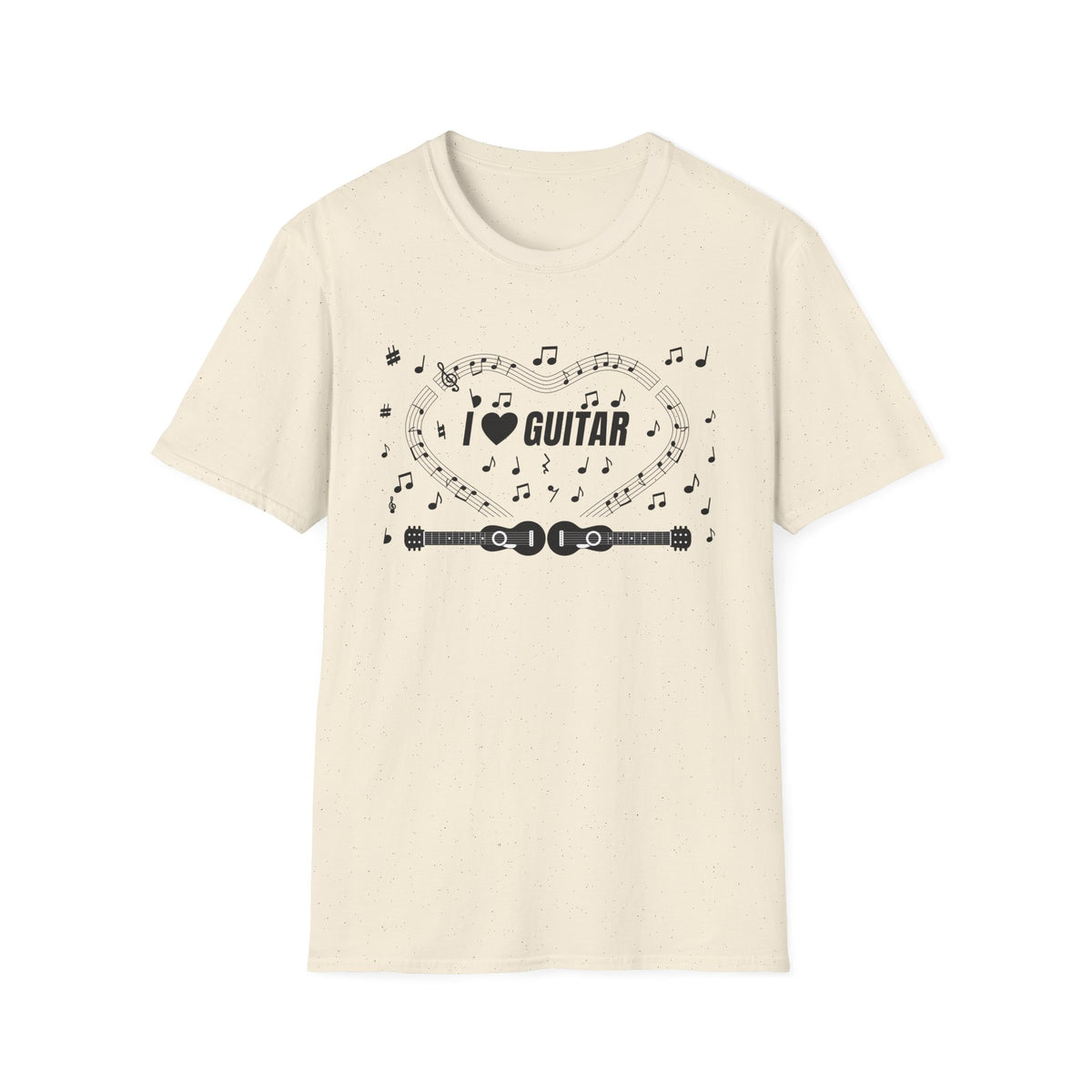 Music-themed Unisex Softstyle T-Shirt: 'I love guitar' - black on white
