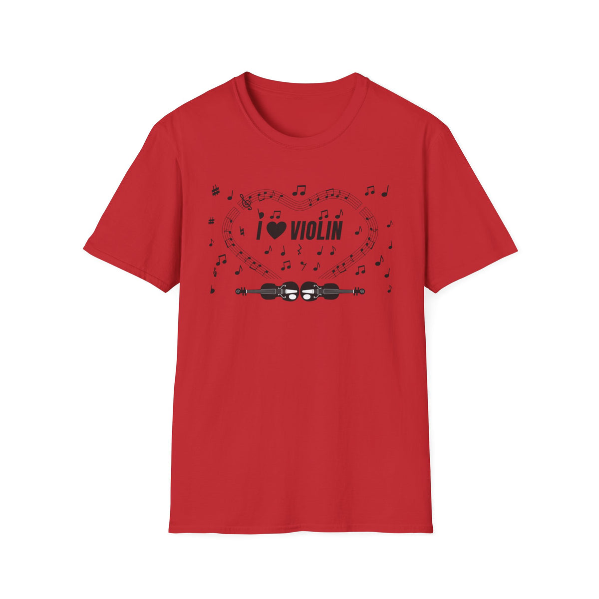 Music-themed Unisex Softstyle T-Shirt: 'I love violin' - black on white