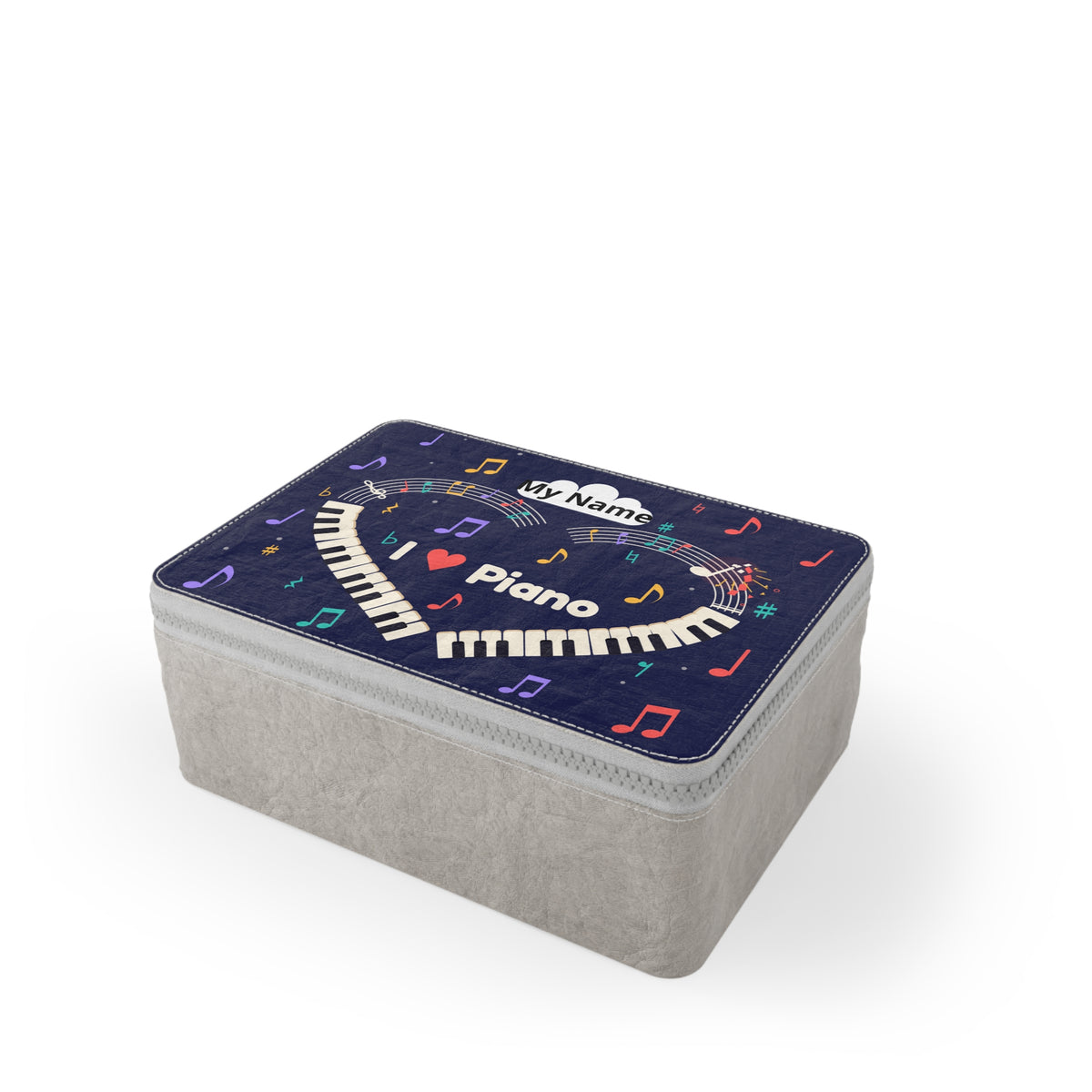 Music-themed Paper Lunch Bag: 'I love piano' heart - navy