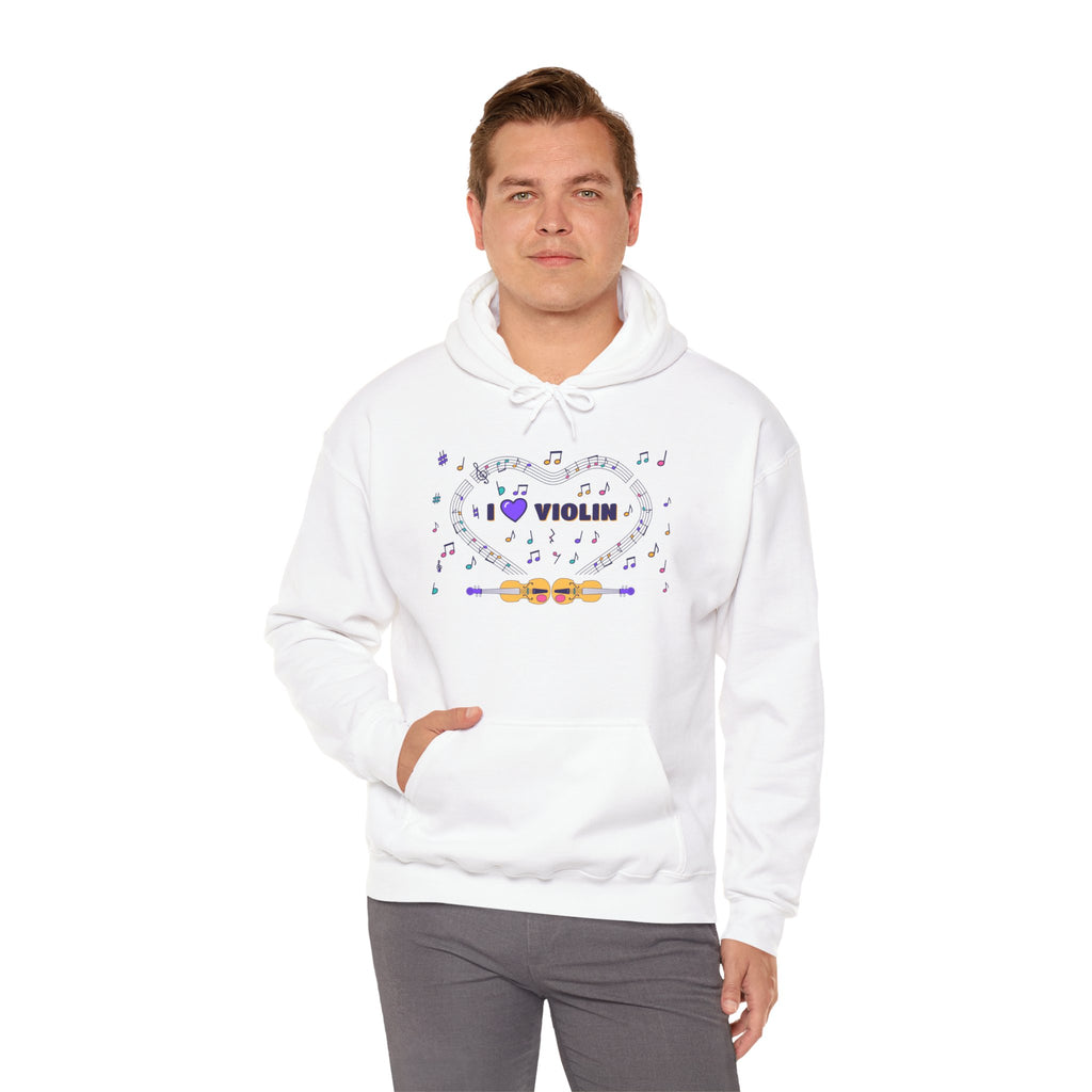 Music-themed Unisex Heavy Blend Hooded Sweatshirt: 'I love violin' - violet