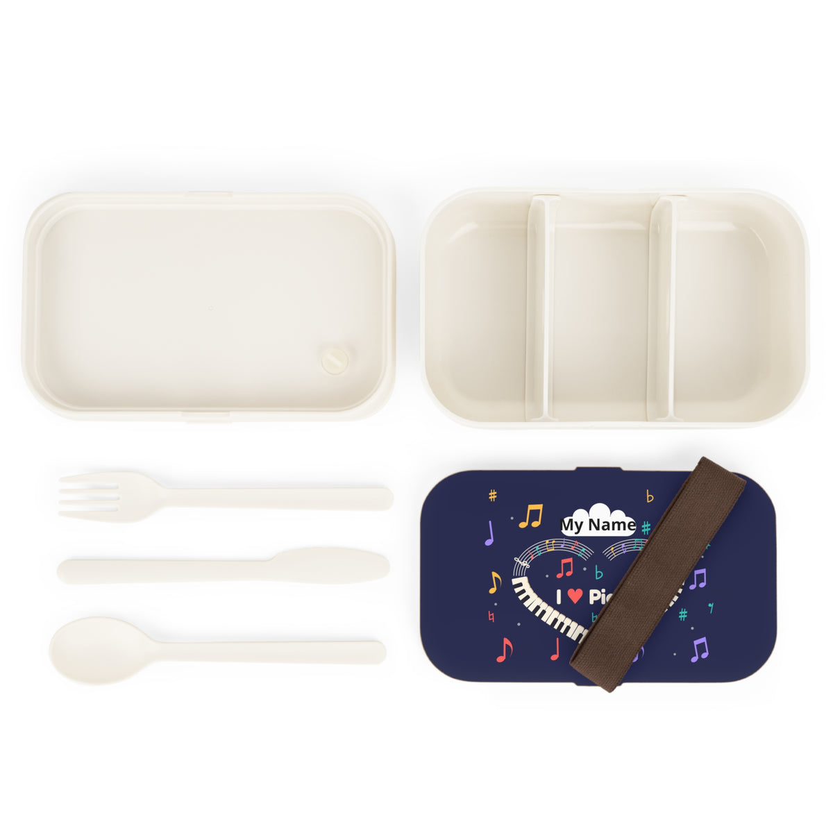 Music-themed Bento Lunch Box: 'I love piano' heart - navy