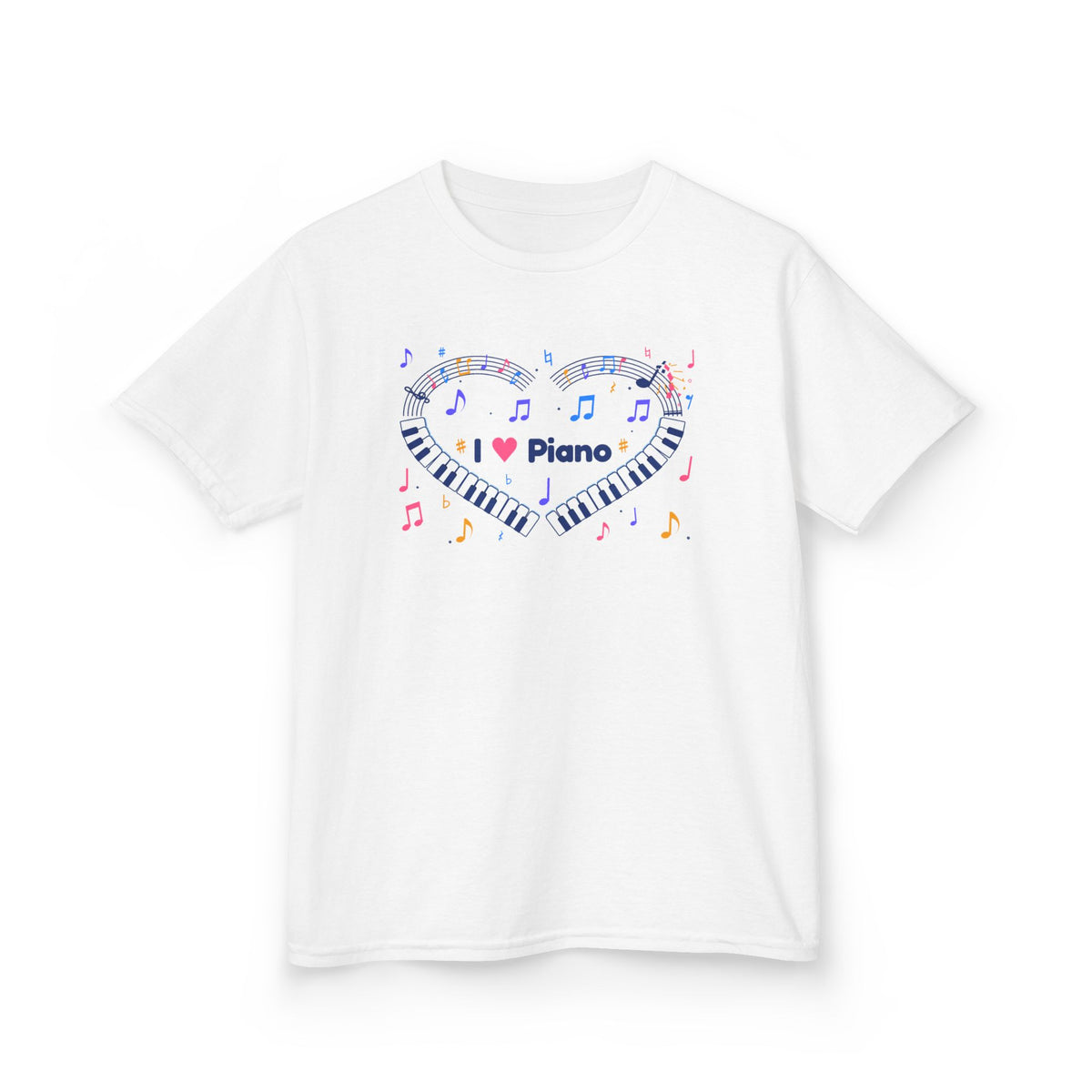 Music-themed Kids Heavy Cotton Tee: 'I love piano' heart - blue