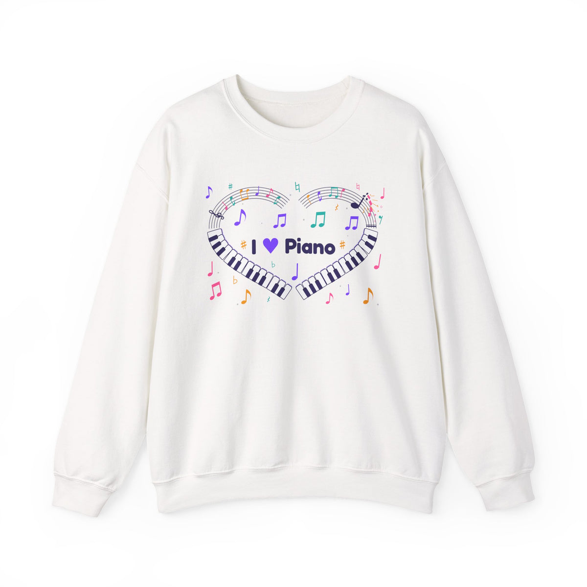 Music-themed Unisex Heavy Blend Crewneck Sweatshirt: 'I love piano' heart - violet