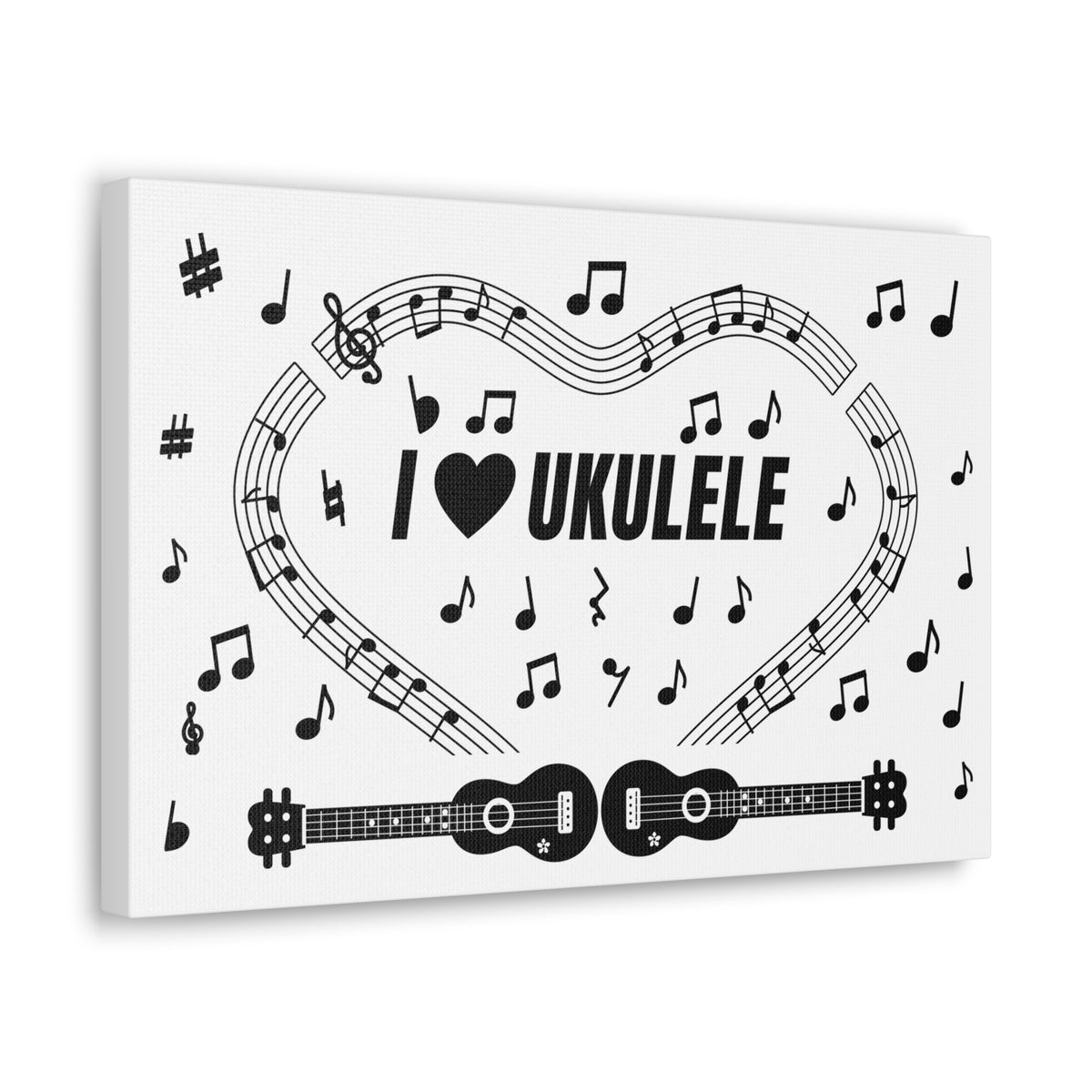 Music-themed Classic Canvas: 'I love ukulele' - black on white