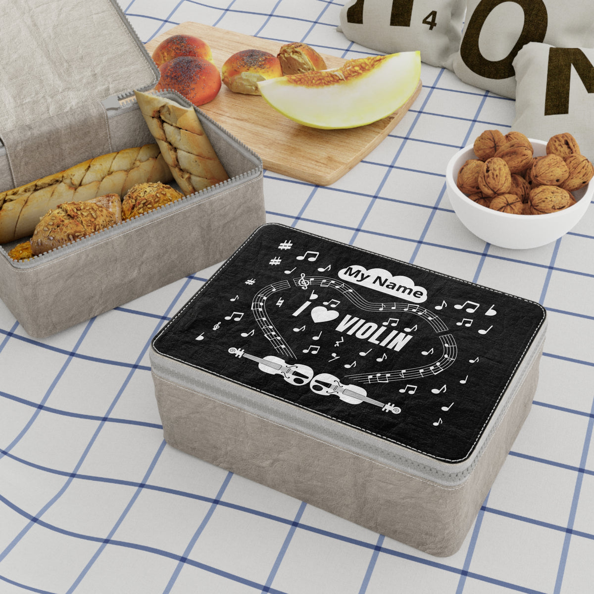 Music-themed Paper Lunch Bag: 'I love violin' - black & white