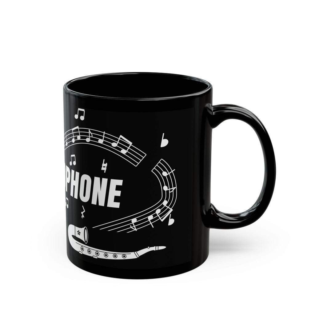 Music-themed Black Mug (11oz, 15oz): 'I love saxophone' - black & white