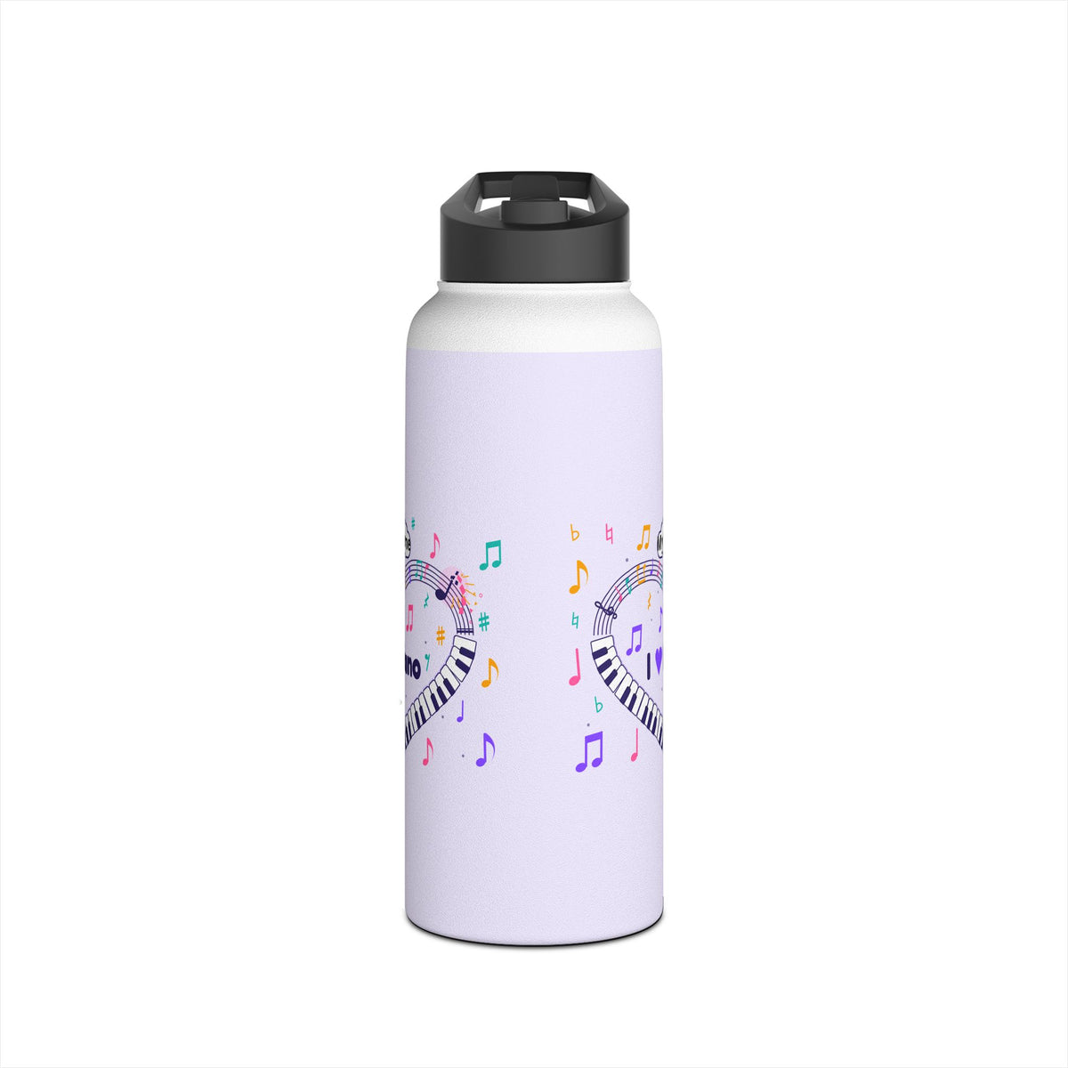 Music-themed Stainless Steel Water Bottle, Standard Lid: 'I love piano' heart - violet