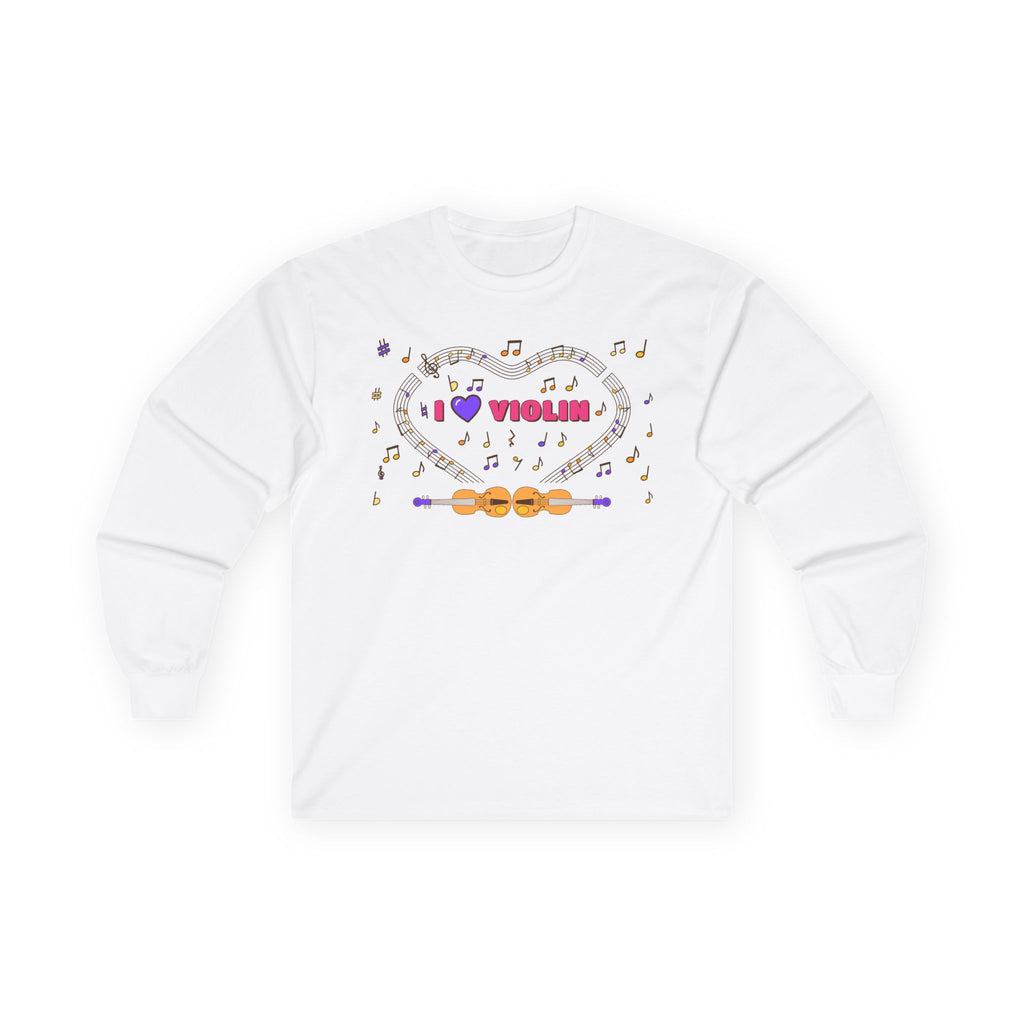 Music-themed Unisex Ultra Cotton Long Sleeve Tee: 'I love violin' - pink