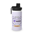 Music-themed Stainless Steel Water Bottle, Sports Lid: 'I love violin' - violet