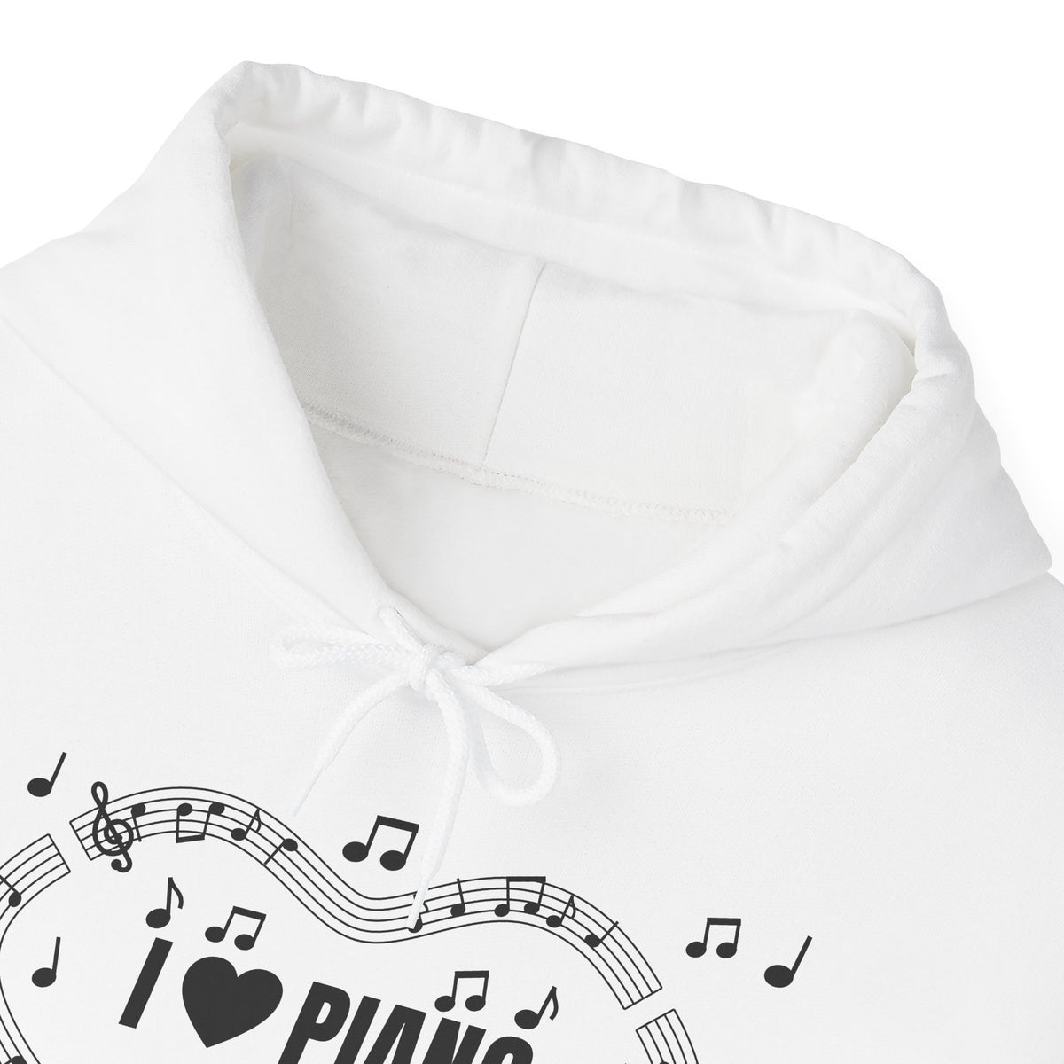 Music-themed Unisex Heavy Blend Hooded Sweatshirt: 'I love piano' - black on white