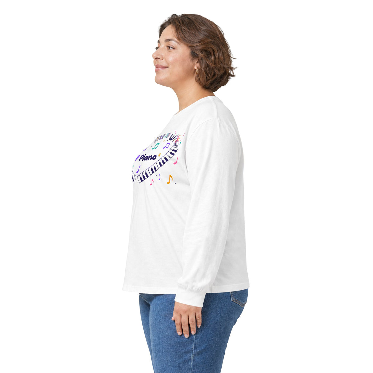 Music-themed Unisex Ultra Cotton Long Sleeve Tee: 'I love piano' heart - violet