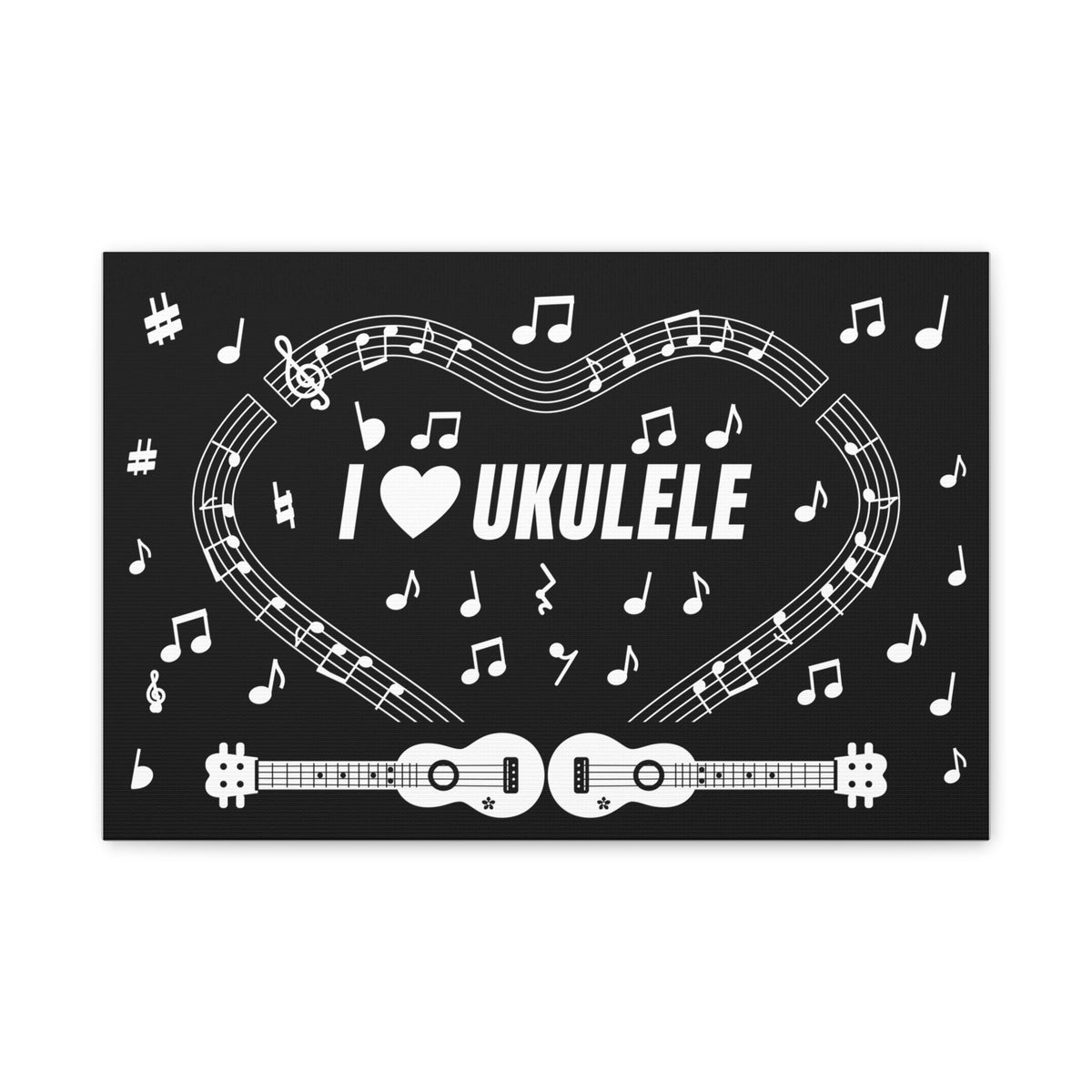 Music-themed Classic Canvas: 'I love ukulele' - black & white