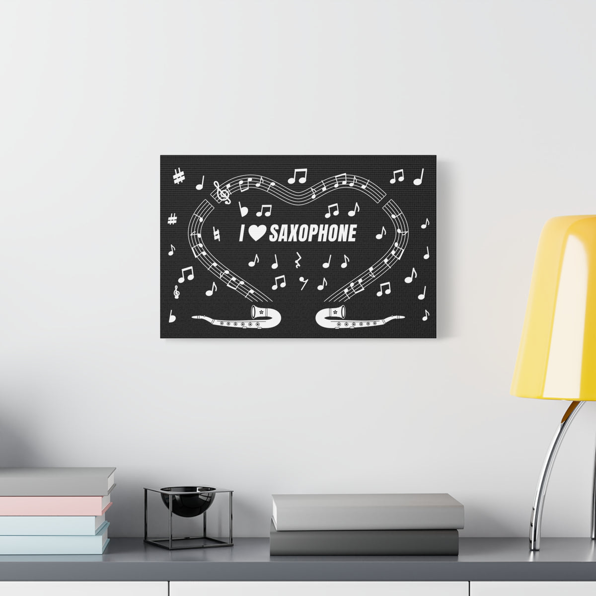 Music-themed Classic Canvas: 'I love saxophone' - black & white