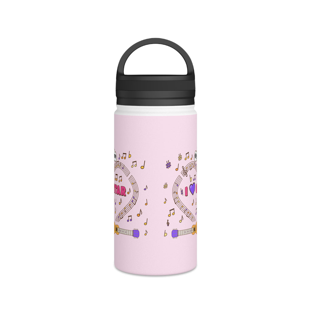 Music-themed Stainless Steel Water Bottle, Handle Lid: 'I love guitar' - pink